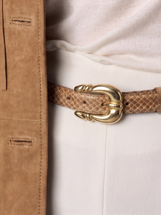 Mercanti Fiorentini Accessories - Mercanti Fiorentini Tan Snakeskin Belt with Gold Sculpted Buckle